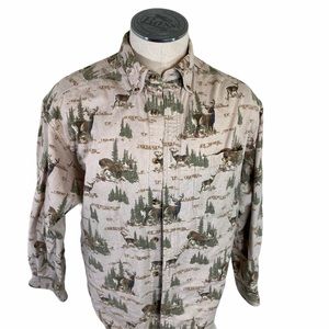 Cabelas L deer print flannel button down shirt